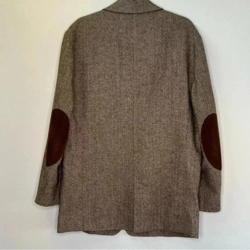 Tommy Bahama Brown Wool Blend Herringbone Tweed Blazer Elbow Patches Sz‎ L